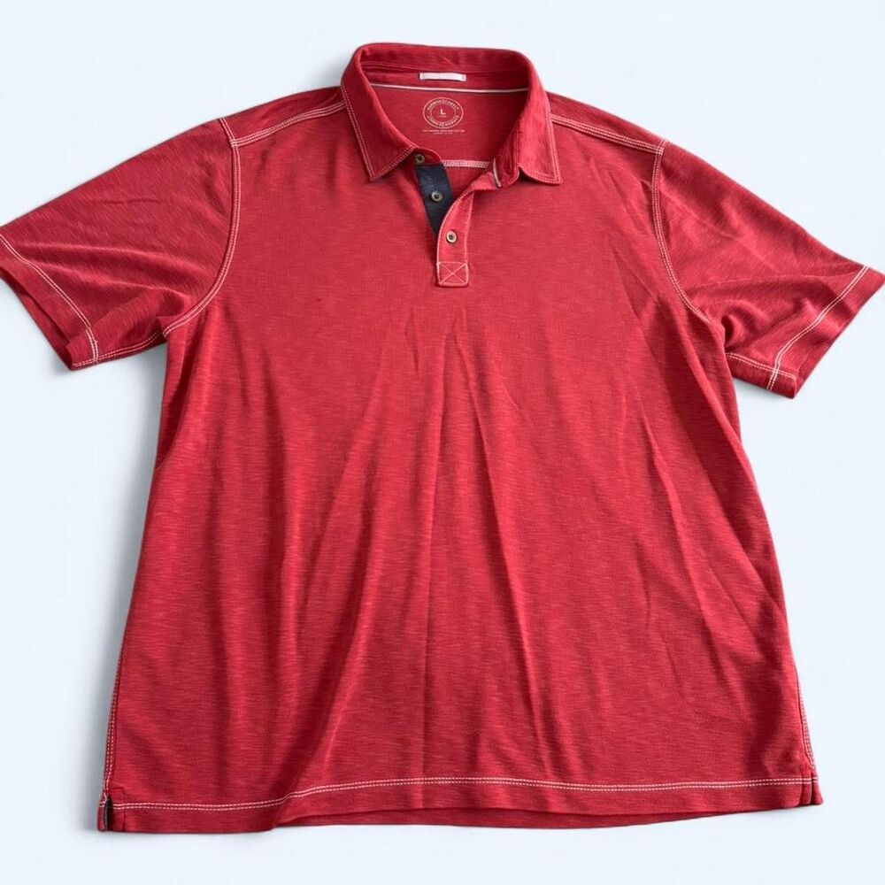 Carbon2cobalt Men's Red Slub Polo Shirt - Large